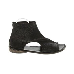 Walk by Anat Dahari Black Leather Handmade Open Toe Closed Heel Sandals Flats